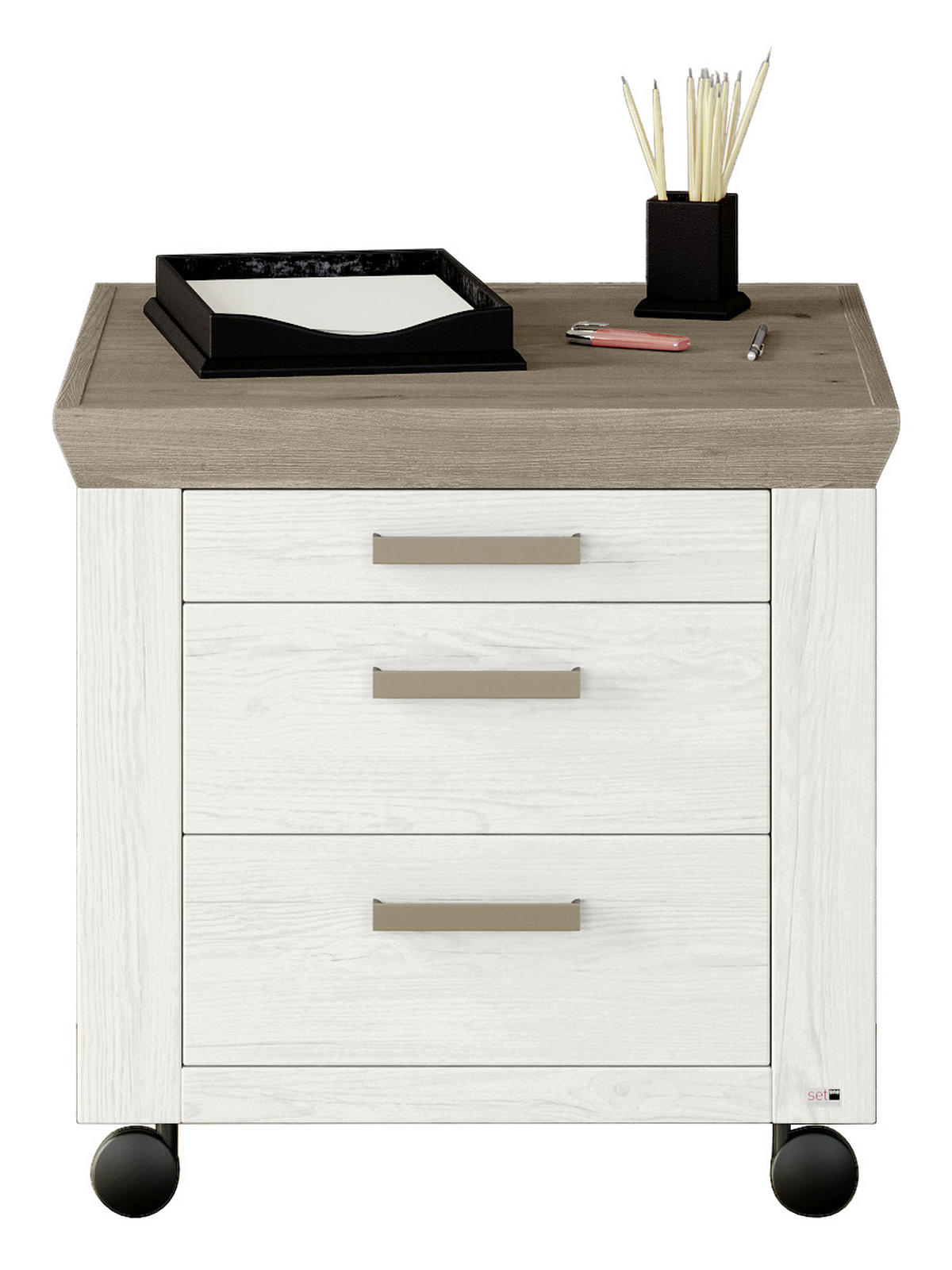 ROLLCONTAINER Weiß, Eichefarben  - Eichefarben/Weiß, Design, Holzwerkstoff/Metall (61/59,5/63,6cm) - SetOne by Musterring