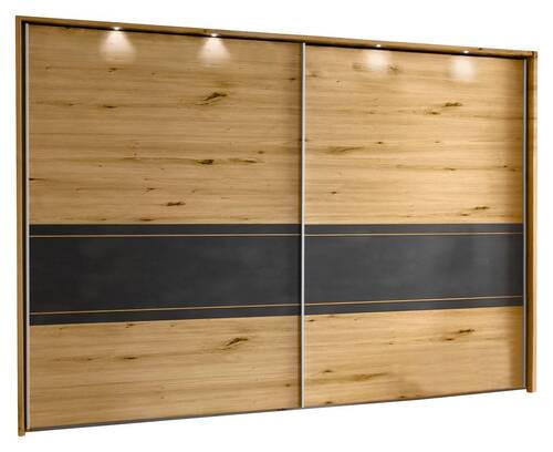 SCHWEBETÜRENSCHRANK  in Schieferfarben, Eiche Bianco  - Eiche Bianco/Schieferfarben, KONVENTIONELL, Holzwerkstoff (250/217/67cm) - Voleo