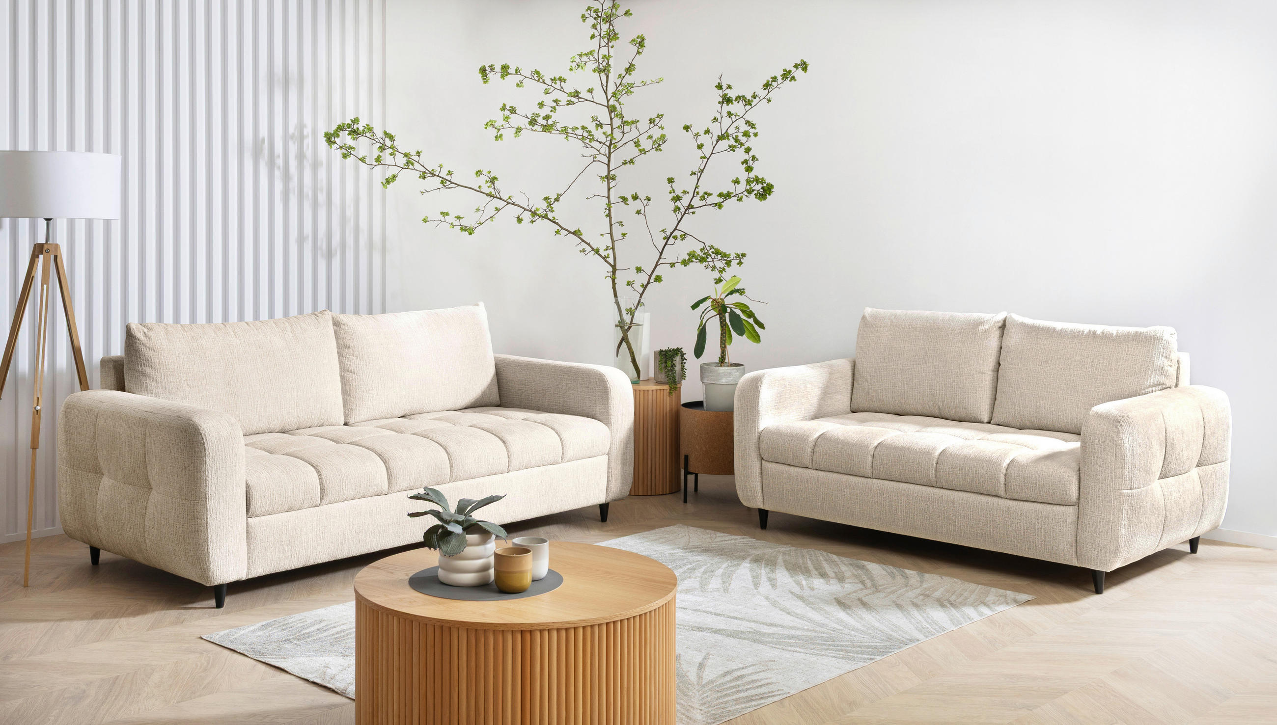 2,5-SITZER Flachgewebe Naturfarben  - Schwarz/Naturfarben, Design, Holz/Textil (209/88/101cm) - Lomoco