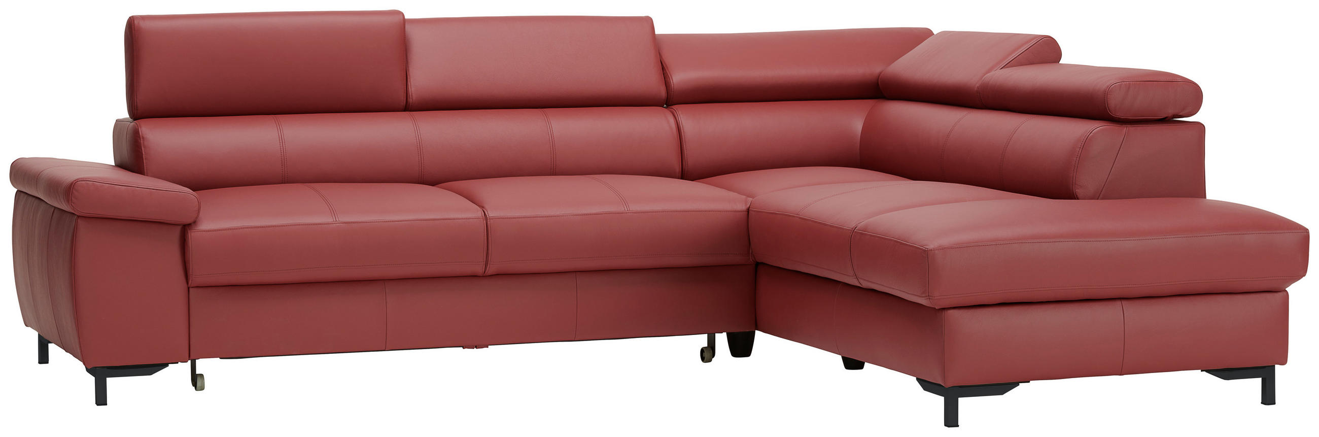 ECKSOFA in Echtleder Bordeaux  - Bordeaux/Schwarz, Design, Leder/Metall (268/213cm) - Stylife