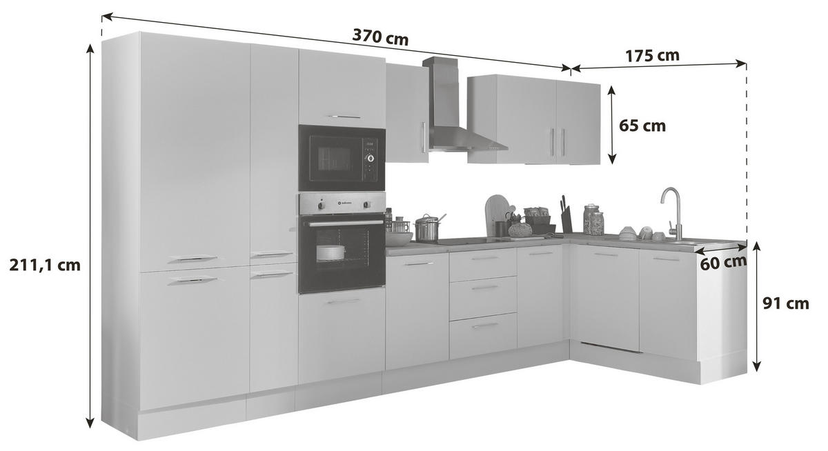 ECKKÜCHE 370/175 cm  in Weiß, Eiche Artisan  - Chromfarben/Weiß, Basics, Holzwerkstoff/Metall (370/175cm) - MID.YOU
