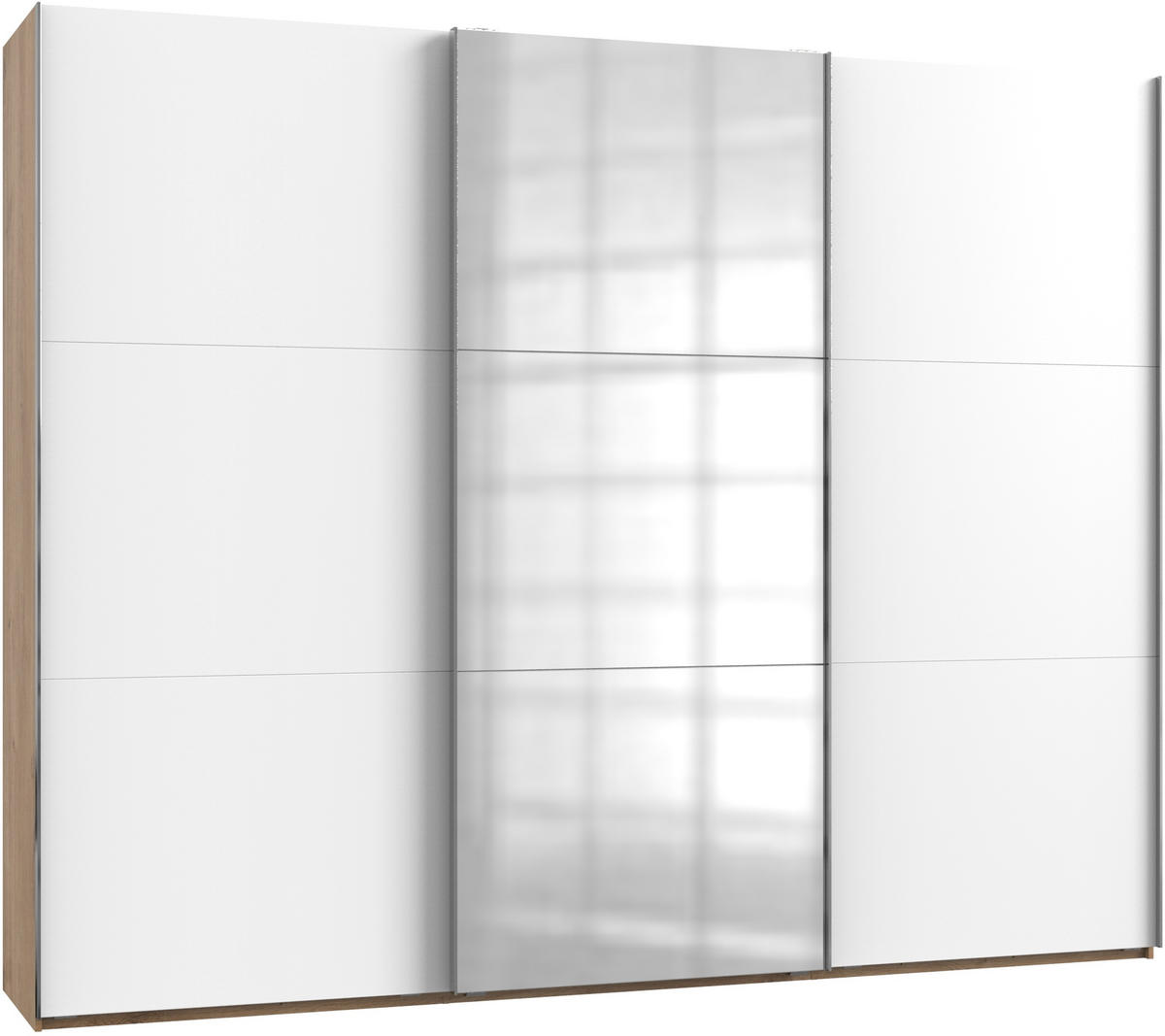 SCHWEBETÜRENSCHRANK 300/236/65 cm 3-türig Weiß, Eichefarben  - Chromfarben/Eichefarben, MODERN, Holzwerkstoff/Metall (300/236/65cm) - MID.YOU
