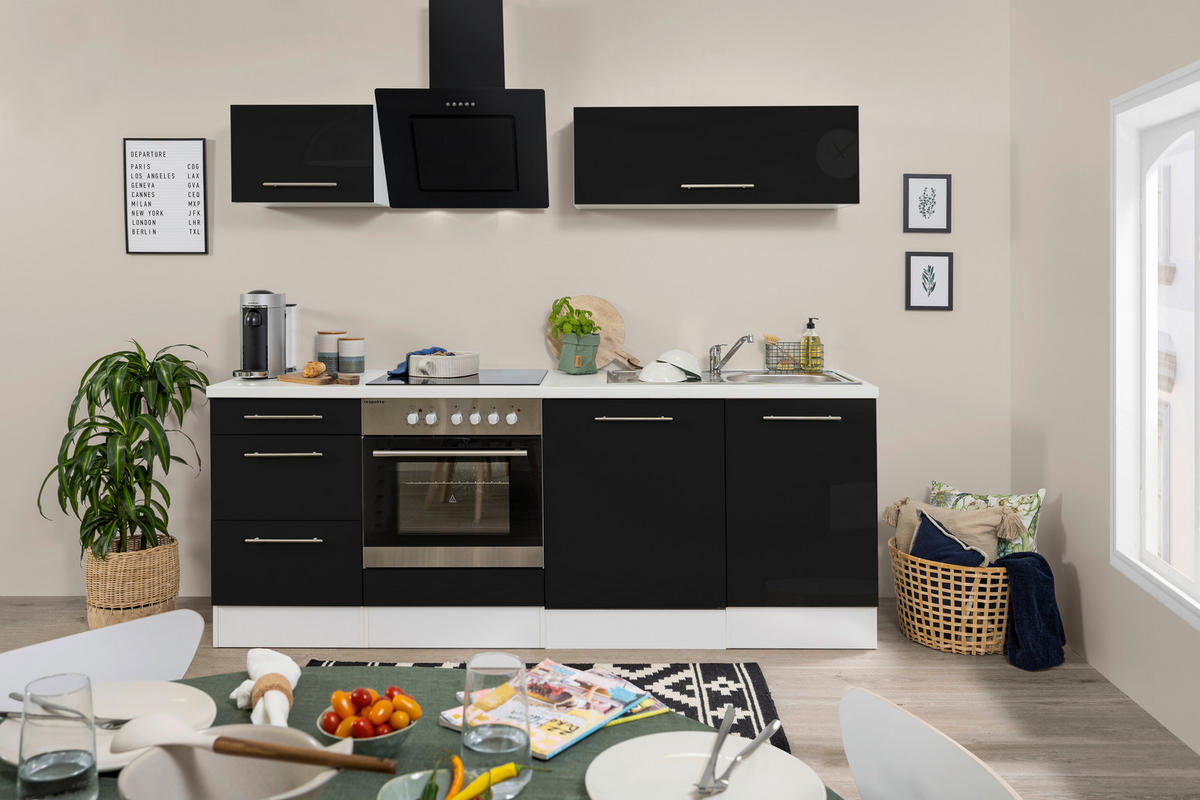MODULKÖK 220 cm   i svart, vit  - vit/aluminiumfärg, Klassisk, trämaterial (220cm) - Respekta
