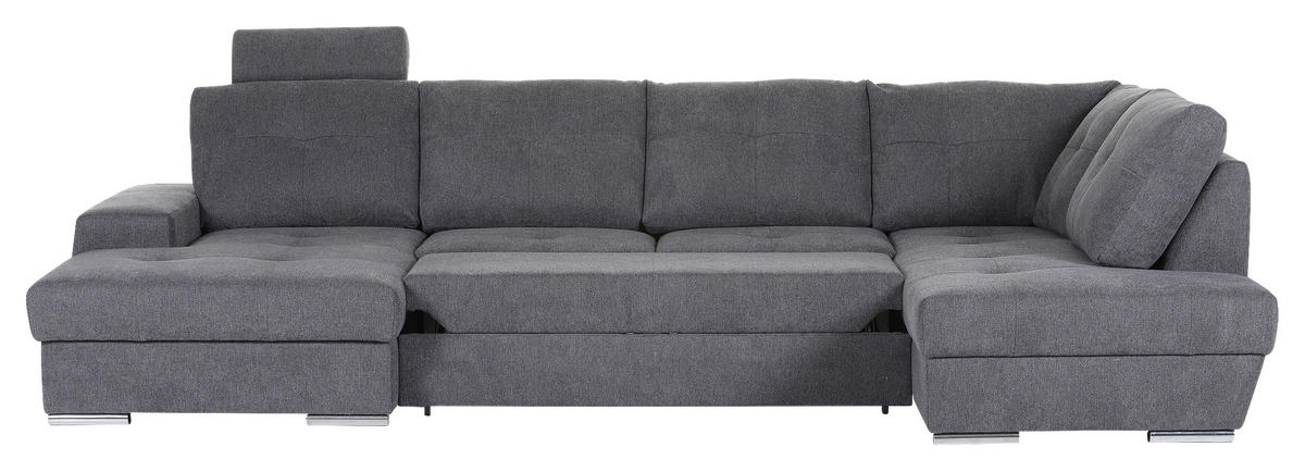 WOHNLANDSCHAFT in Flachgewebe Dunkelgrau  - Chromfarben/Dunkelgrau, Konventionell, Kunststoff/Textil (180/338/217cm) - Hom`in