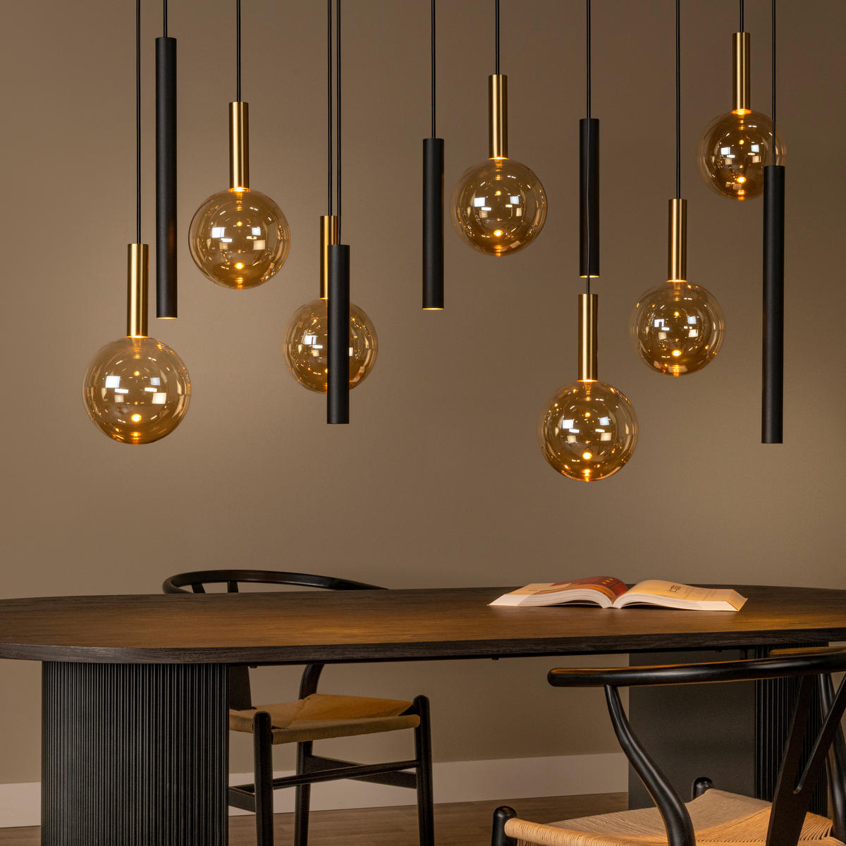 PENDELLEUCHTE JOSIANE 3.5/143/200 cm   - Schwarz/Orange, Trend, Metall (3.5/143/200cm) - Lucide
