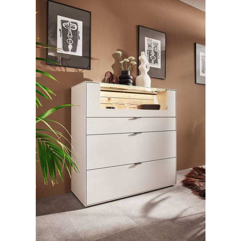 Thumbnail - Dieter Knoll Highboard, Weiß, Metall, Wildeiche, massiv, 3 Schubladen, 121.9x121.5x45.2 cm, Goldenes M, Typenauswahl, Be...