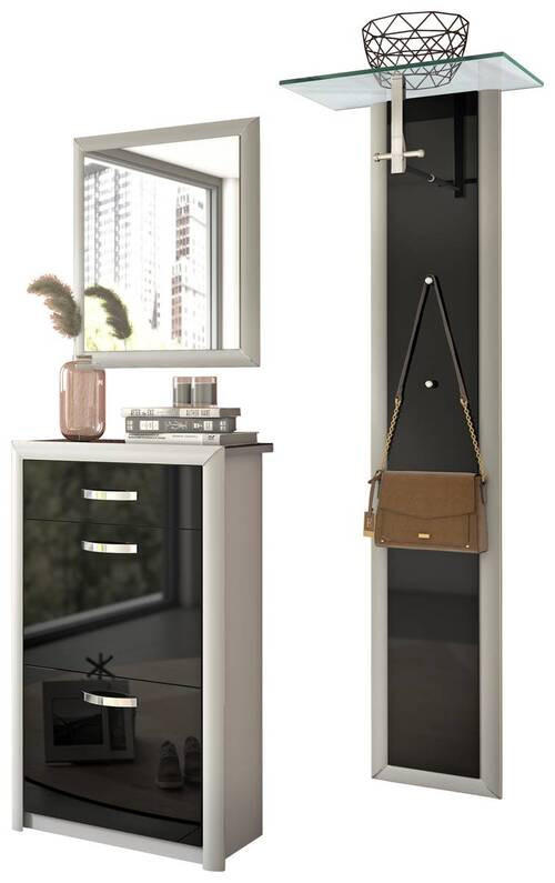 GARDEROBE 3-teilig  in 130/195/36 cm  - Schwarz/Alufarben, Design, Glas/Holzwerkstoff (130/195/36cm) - Dieter Knoll