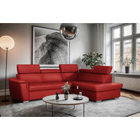 ECKSOFA  in Lederlook Echtleder Rot  - Silberfarben/Rot, Leder/Holz (262/211cm) - Celina Home