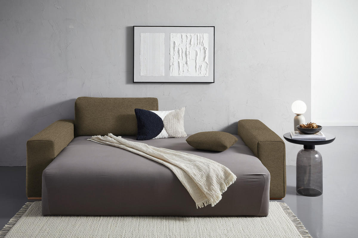 SCHLAFSOFA Flachgewebe Grün  - Buchefarben/Schwarz, KONVENTIONELL, Holz/Kunststoff (255/86/123cm) - Livetastic