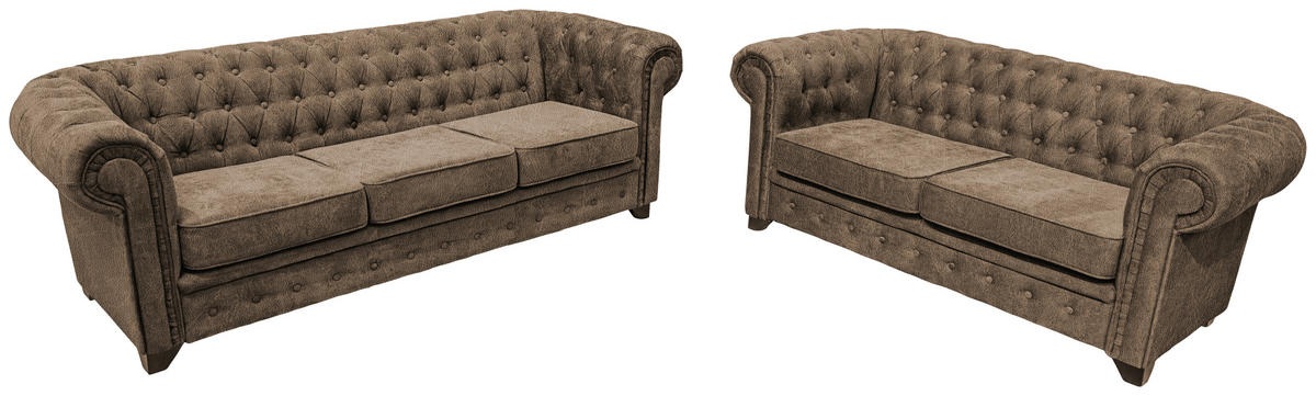 SEDAČKA CHESTERFIELD, drevo, textil, kompozitné drevo, svetlohnedá - svetlohnedá/čierna, Konventionell, drevo/kompozitné drevo (182/72/92cm) - Livetastic