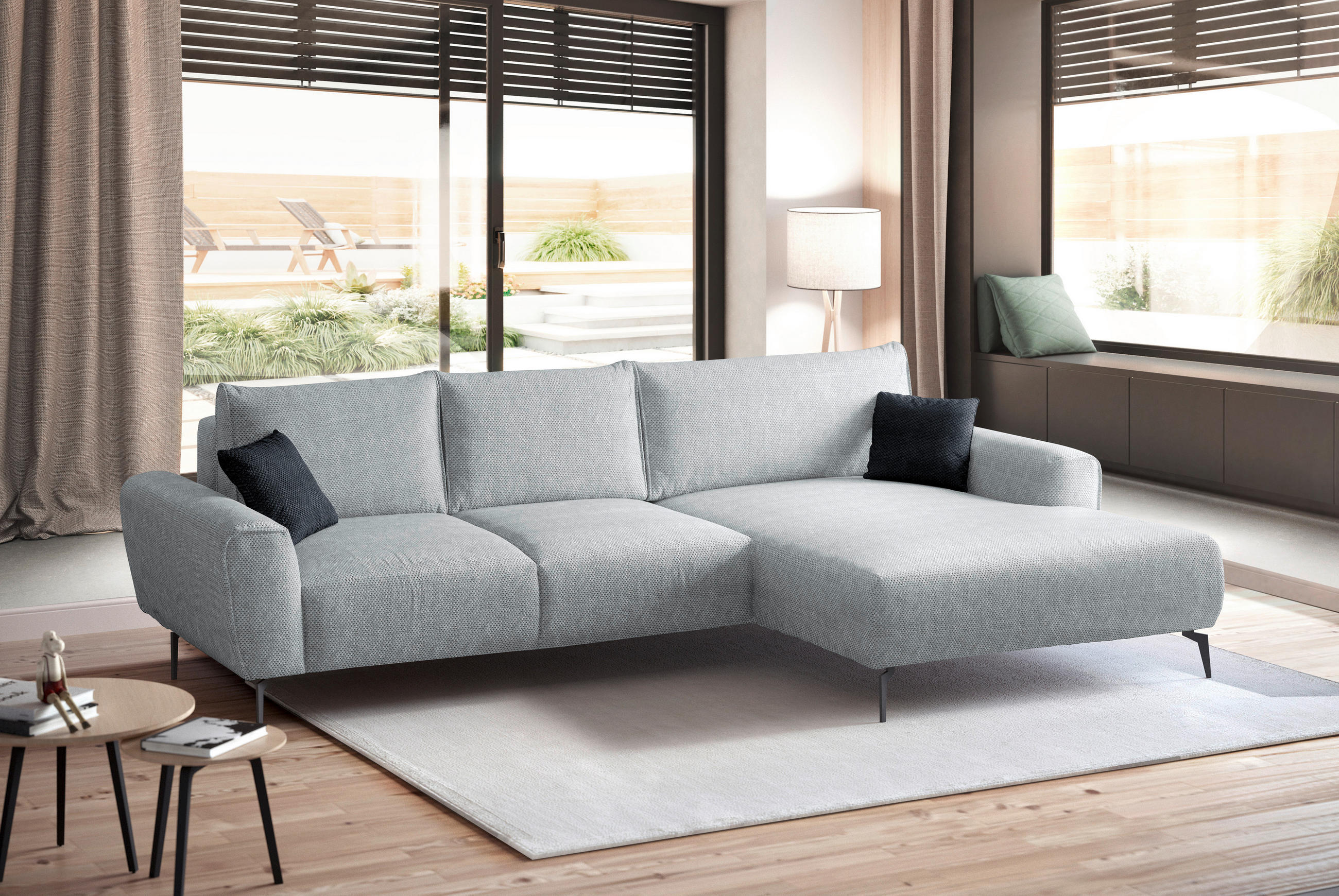 ECKSOFA in Webstoff Hellgrau  - Hellgrau/Schwarz, Design, Textil/Metall (272/170cm) - Welnova