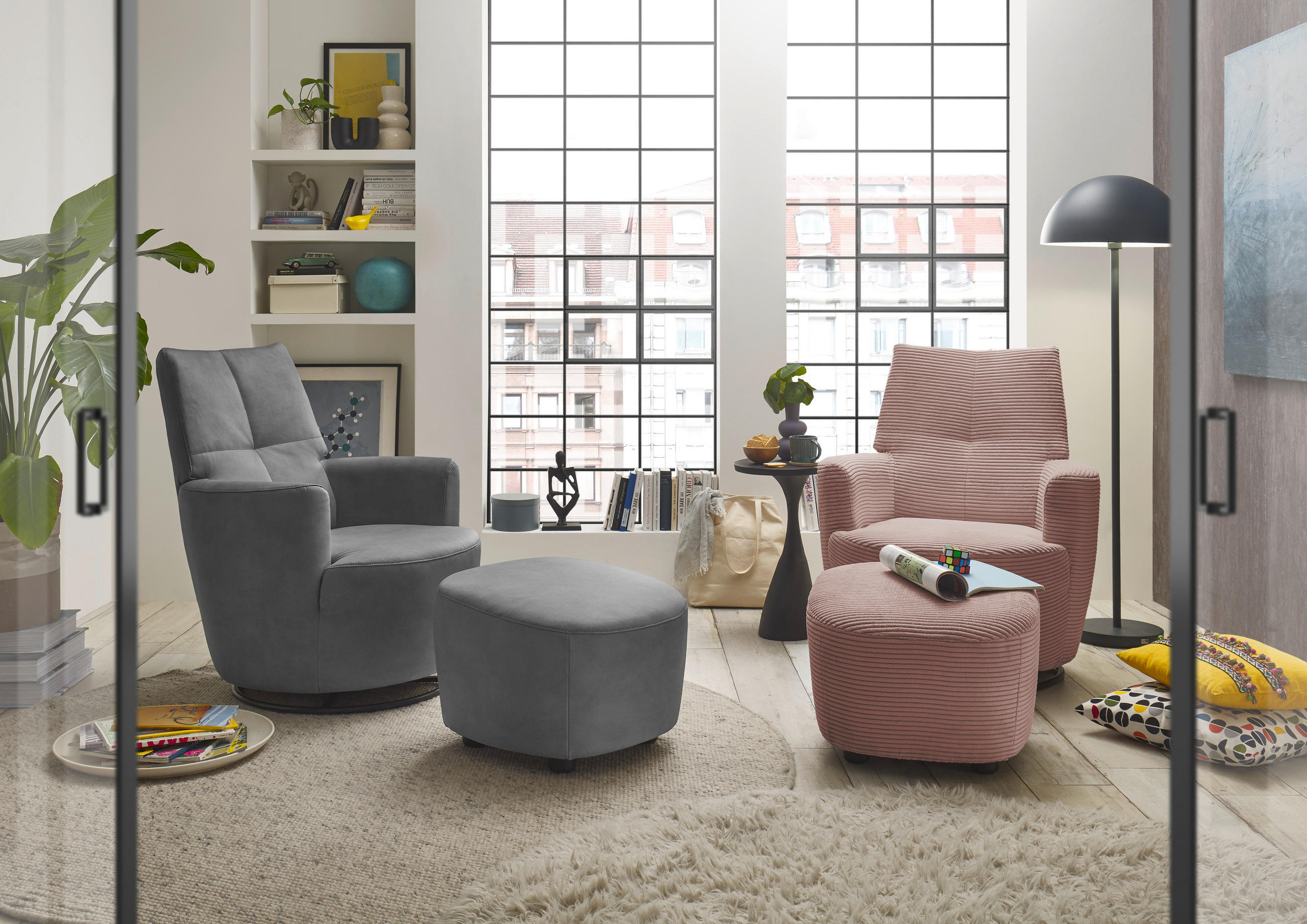 HOCKER Cord Rosa  - Schwarz/Rosa, Design, Kunststoff/Textil (54/41/57cm) - SetOne by Musterring