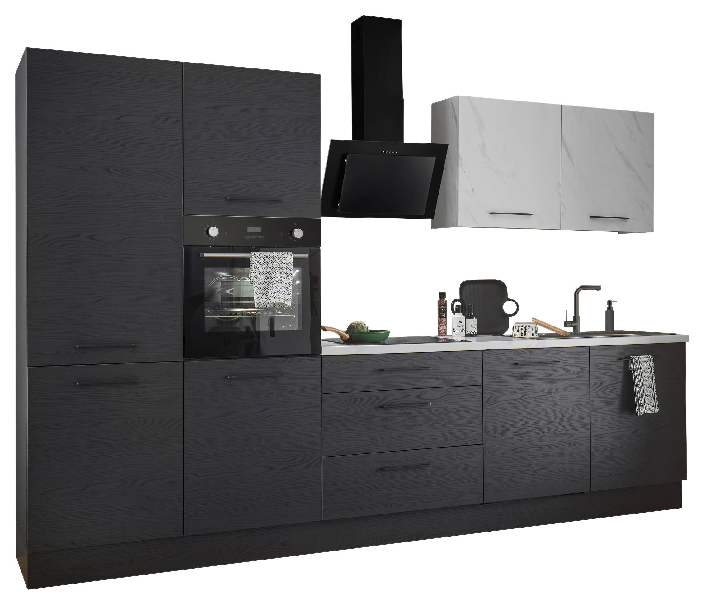 BUCĂTĂRIE FĂRĂ ELECTROCASNICE  - alb/grafit, Design, metal/material pe bază de lemn (320cm) - MID.YOU