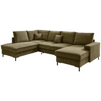 WOHNLANDSCHAFT Cord Olivgrün  - Schwarz/Olivgrün, Modern, Textil/Metall (198/309/150cm) - MID.YOU