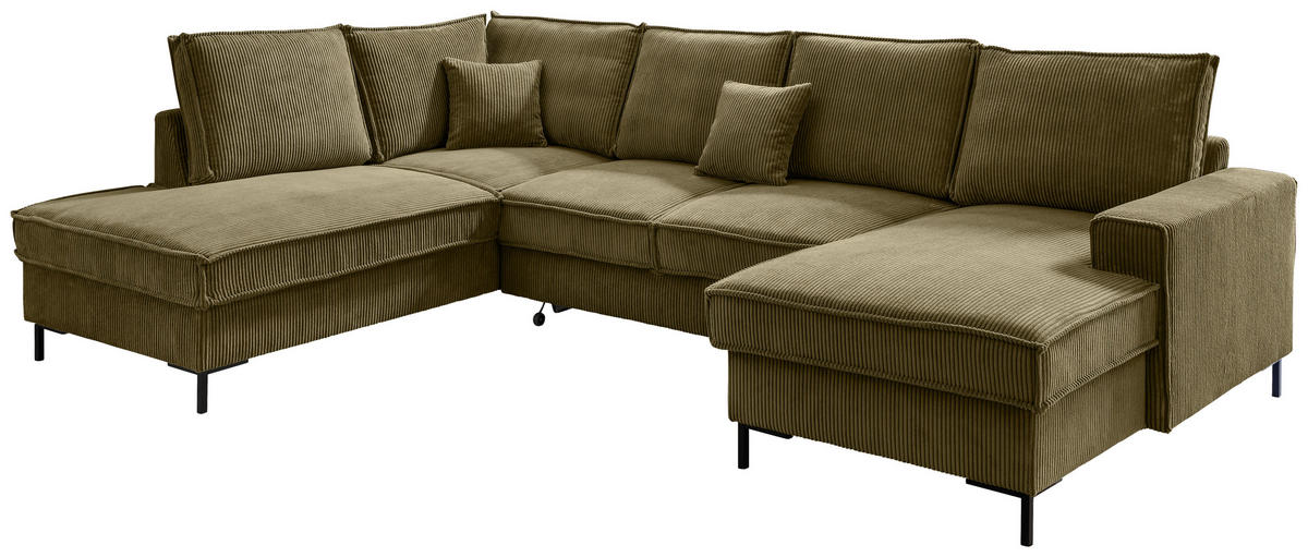 WOHNLANDSCHAFT Cord Olivgrün  - Schwarz/Olivgrün, Modern, Textil/Metall (198/309/150cm) - MID.YOU