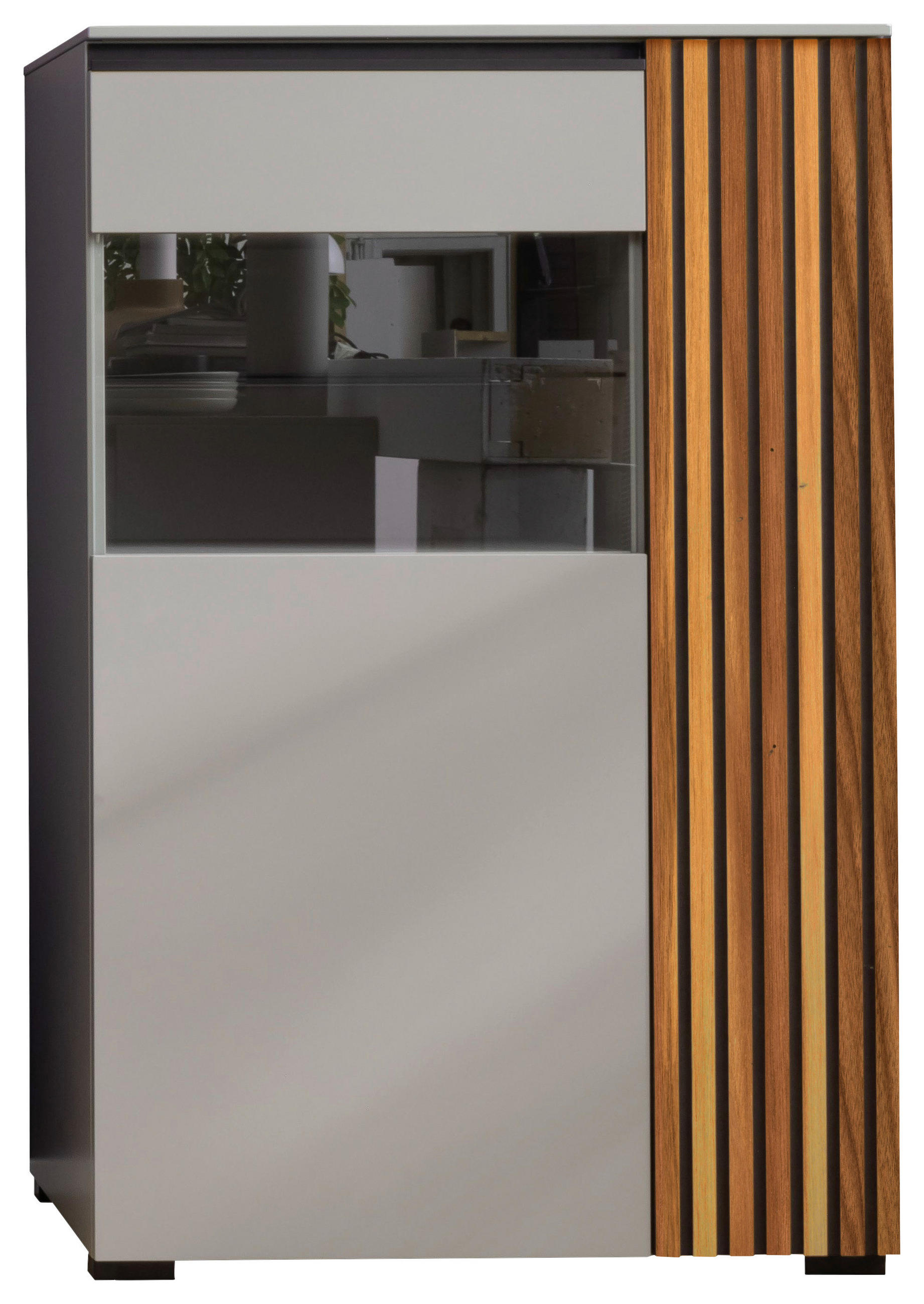 HIGHBOARD Nussbaumfarben, Schwarz, Greige  87/136/45 cm  - Greige/Nussbaumfarben, Design, Glas/Holz (87/136/45cm) - Moderano