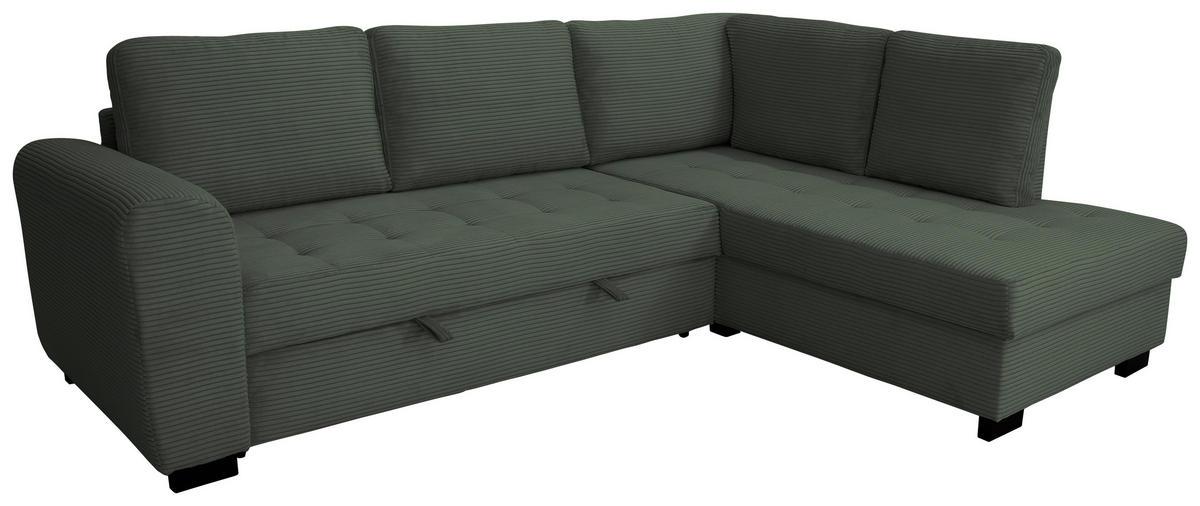 ECKSOFA JOHN Grün Cord Rückenkissen, Bettkasten, Liegefläche im Originalstoff  - Schwarz/Grün, Trend, Kunststoff/Textil (239/178cm) - P & B