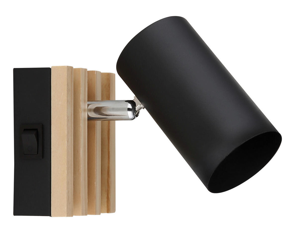 BODOVÉ SVÍTIDLO, 25 W/GU10, 8/10 cm  - černá/barvy pinie, Natur, kov/dřevo (8/10cm) - Novel