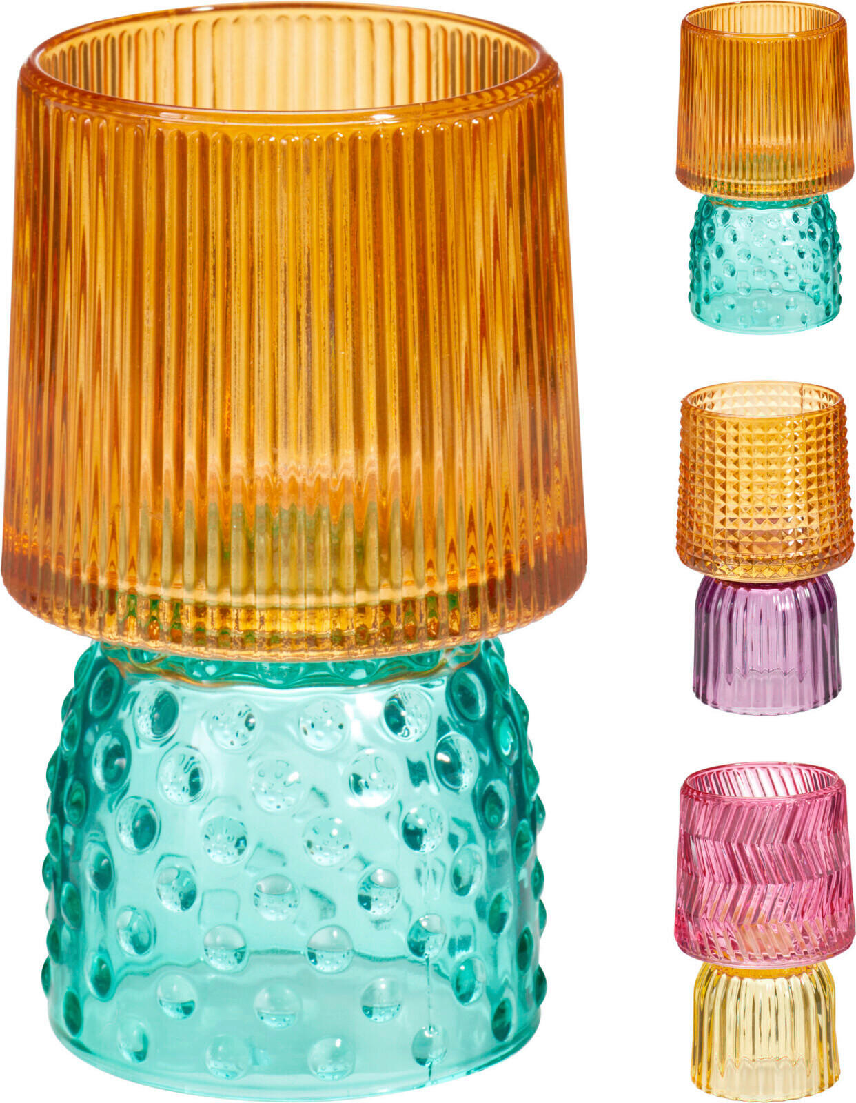 TEELICHTHALTER - Pink/Gelb, Design, Glas (7,8/12,8/7,8cm)