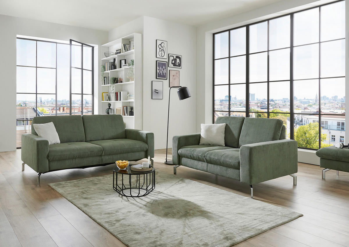 3-SITZER-SOFA Feincord Dunkelgrün  - Chromfarben/Dunkelgrün, Design, Textil/Metall (194/87/105cm) - Beldomo Style