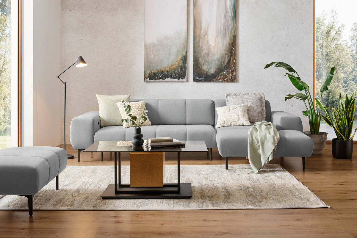 ECKSOFA in Chenille Hellgrau  311/167 cm  - Hellgrau/Schwarz, Design, Textil/Metall (311/167cm) - Xora