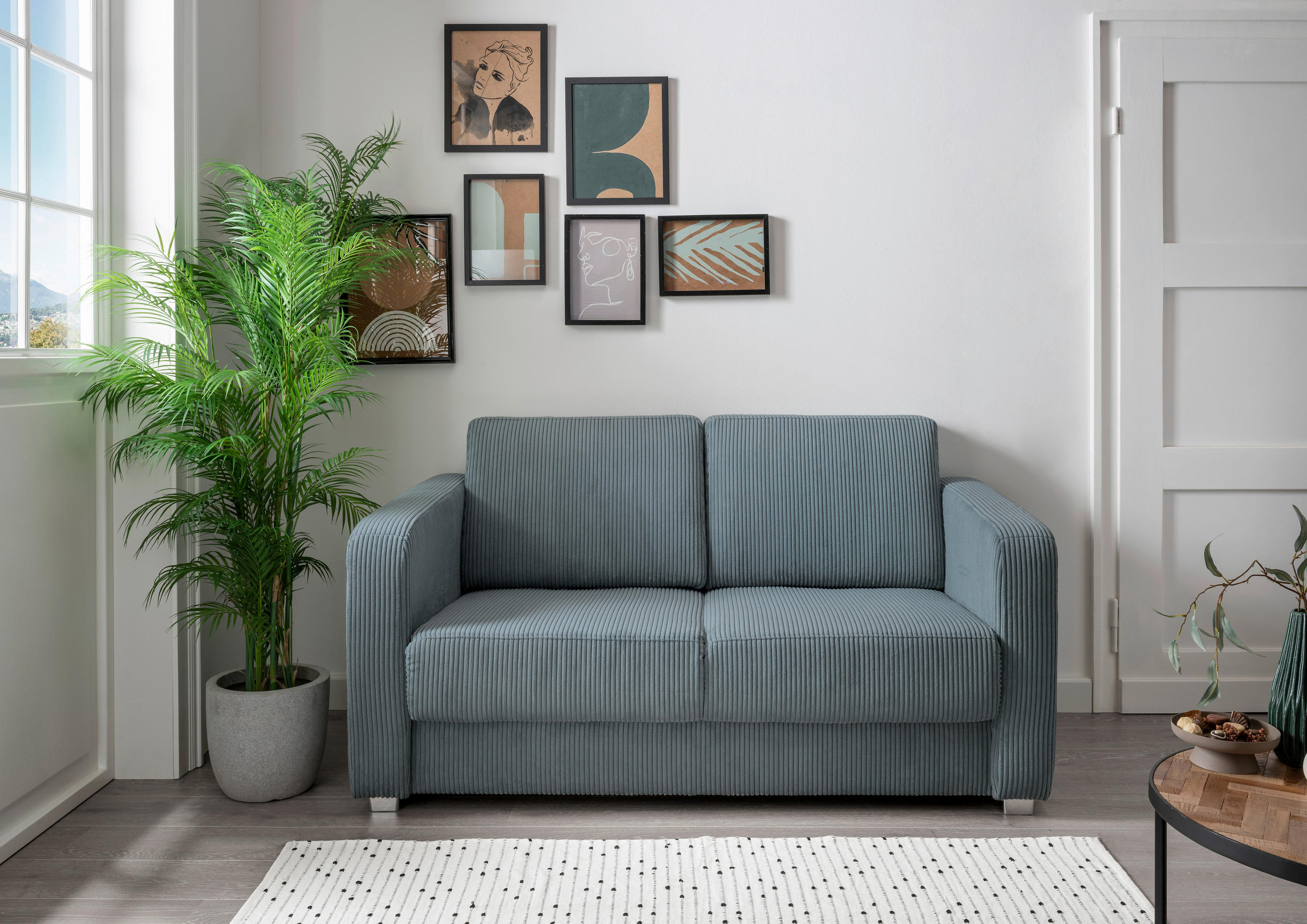 SCHLAFSOFA Cord Petrol  - Chromfarben/Petrol, Basics, Kunststoff/Textil (159/88/87cm) - Livetastic