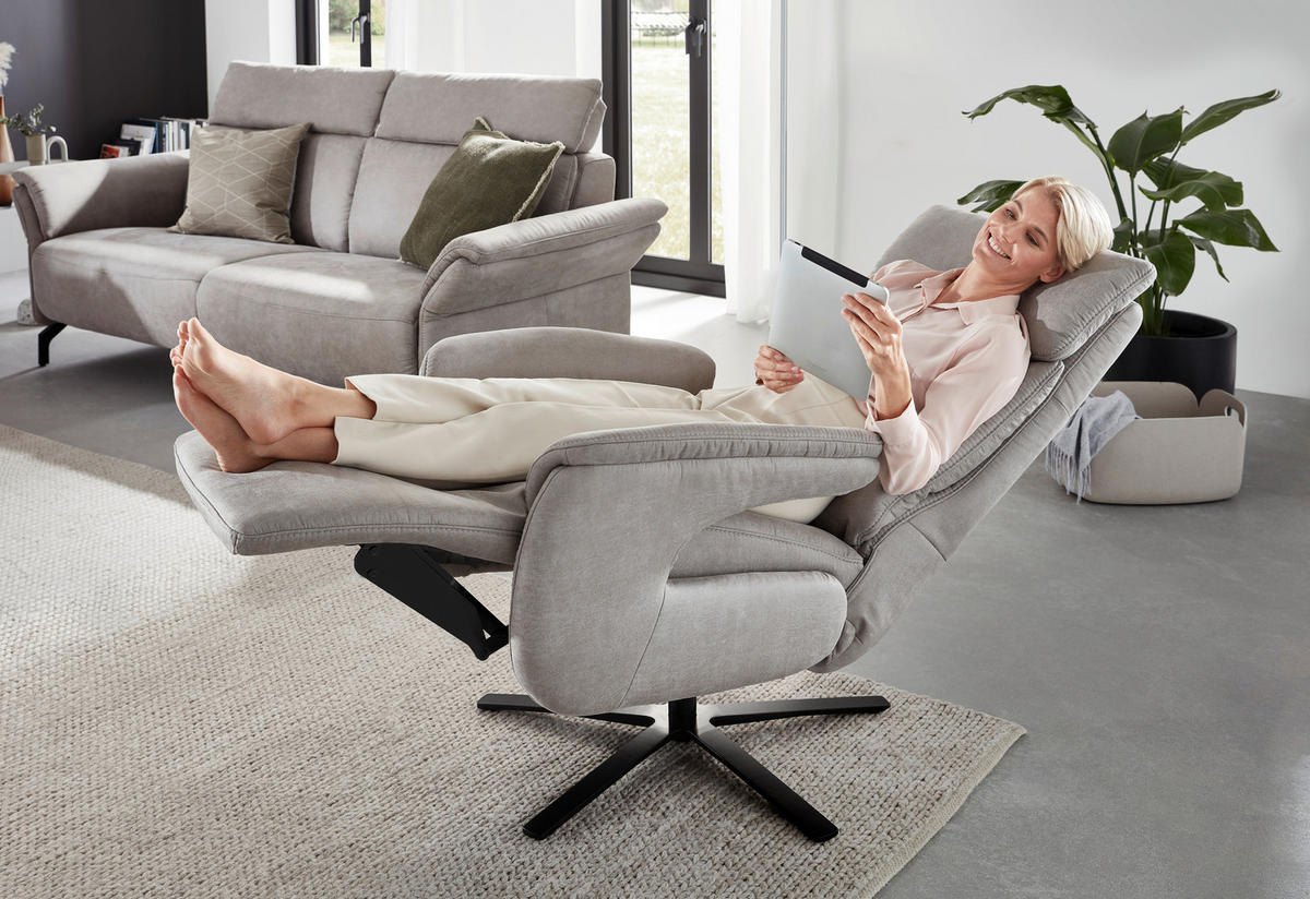 RELAXSESSEL in Textil Hellgrau  - Hellgrau/Schwarz, Konventionell, Textil/Metall (70/117/85cm) - Dieter Knoll