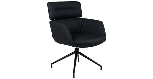 ARMLEHNSTUHL  Sitzfläche 360° drehbar, automatische Rückholfunktion  Echtleder  Schwarz  - Schwarz, Design, Leder/Metall (67/92/70cm) - Dieter Knoll