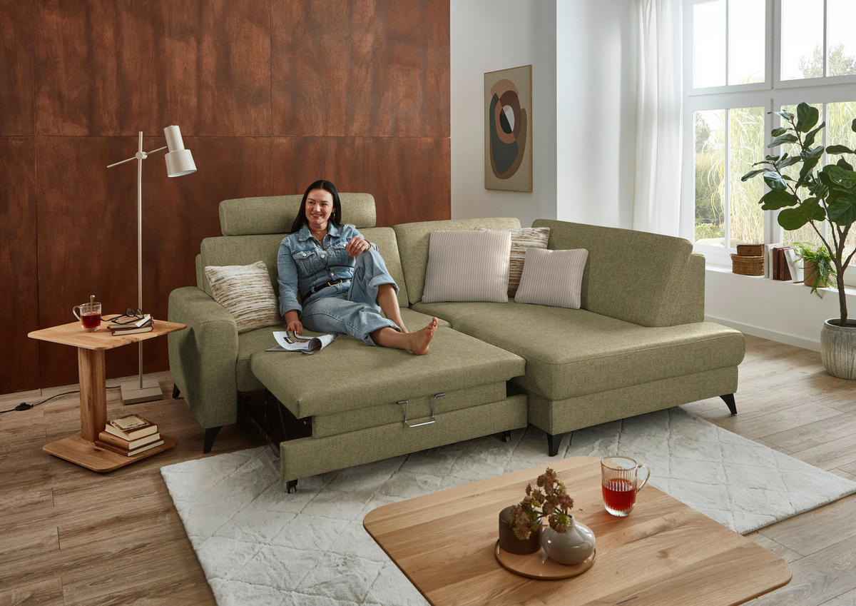 ECKSOFA  Chenille Schilfgrün  - Schilfgrün/Schwarz, Design, Textil/Metall (239/182cm) - Beldomo Comfort