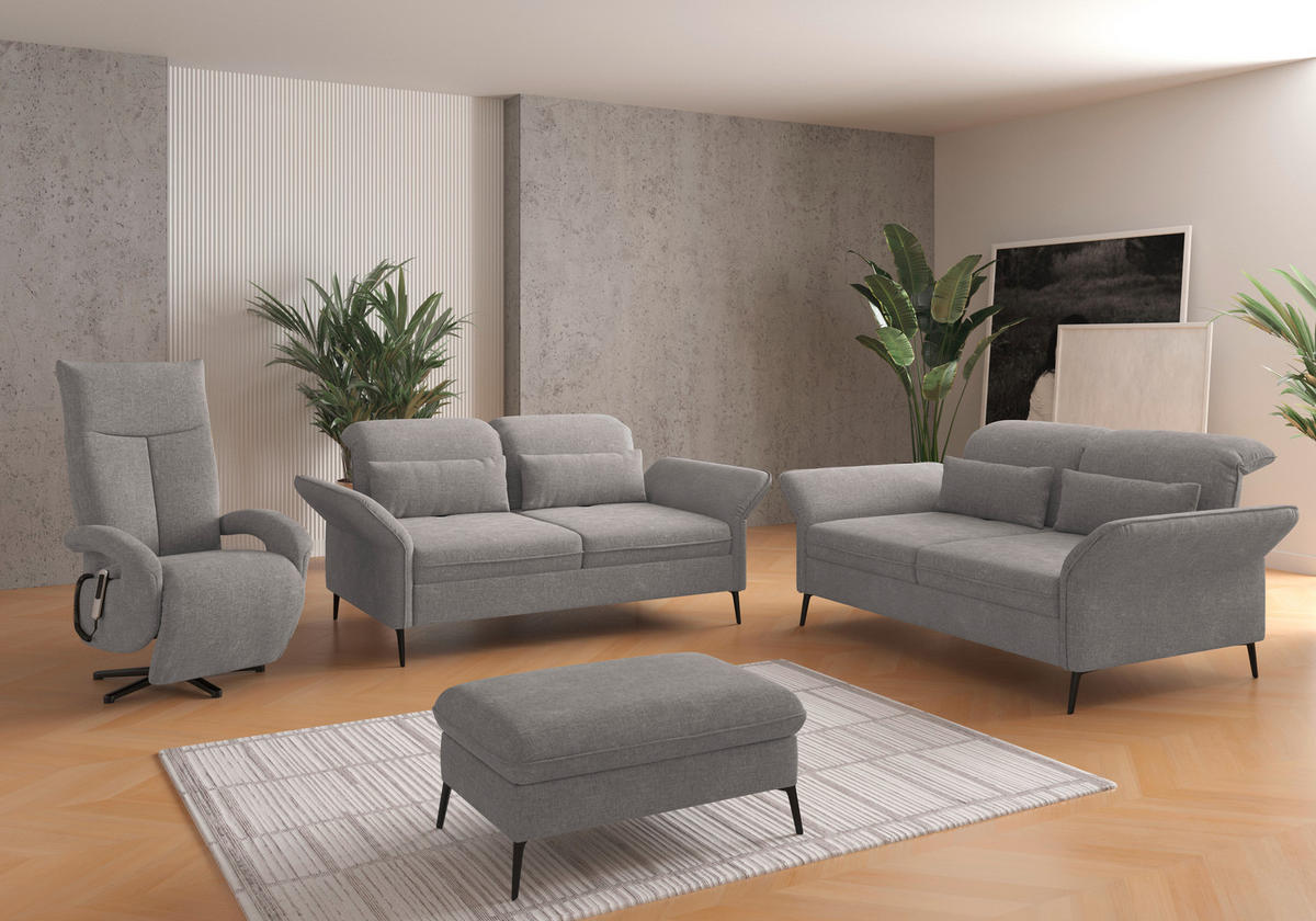 2,5-SITZER in Flachgewebe Hellgrau  - Hellgrau/Schwarz, KONVENTIONELL, Textil/Metall (189/92/123cm) - Sit & More