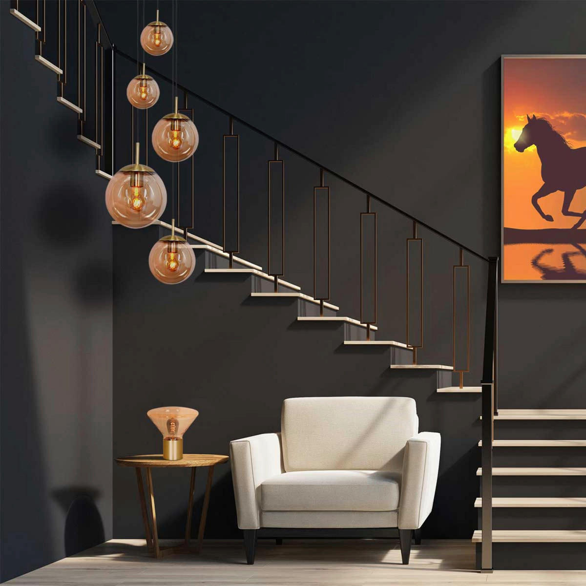 DECKENLEUCHTE 60/115-373/60 cm   - Schwarz, Trend, Glas/Metall (60/115-373/60cm)