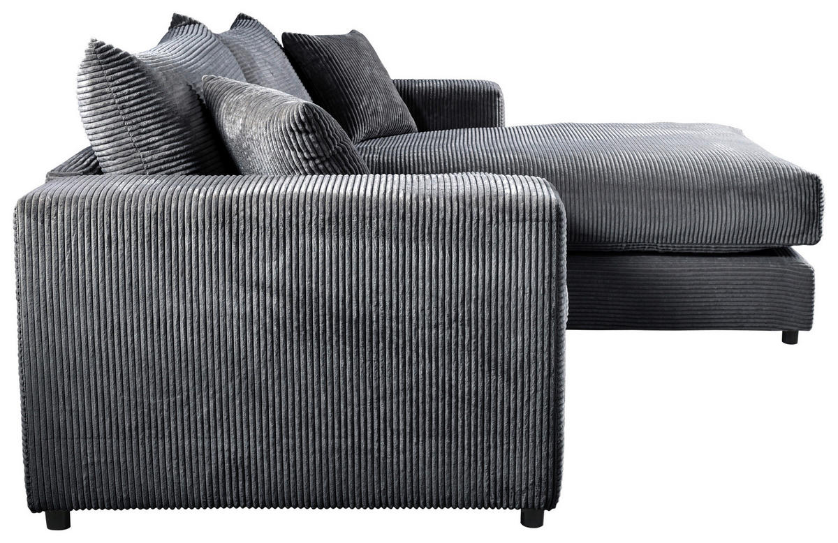 ECKSOFA FUNNY S Dunkelgrau Cord, Velours Zierkissen, Rückenkissen, Hocker  - Dunkelgrau/Schwarz, Basics, Kunststoff/Textil (265/180cm) - Livetastic
