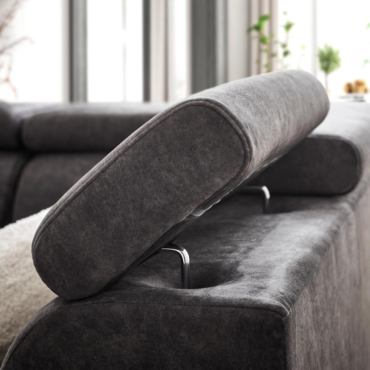 WOHNLANDSCHAFT Graphitfarben Velours  - Schwarz/Graphitfarben, Design, Textil/Metall (191/340/172cm) - Stylife