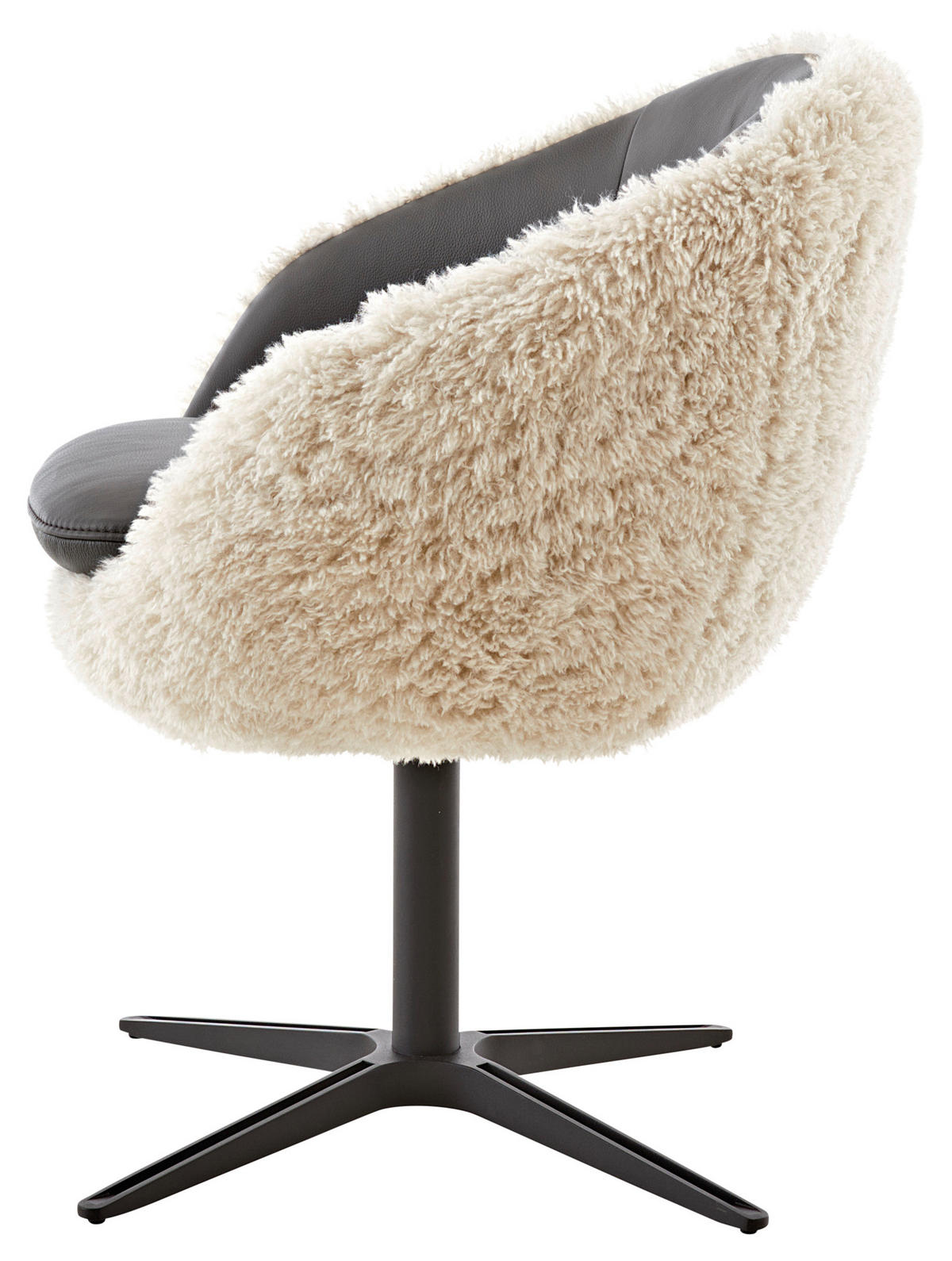 ARMLEHNSTUHL  in Hochflor Kombination Echtleder/Stoff pigmentiert  - Schwarzbraun/Beige, Design, Leder/Textil (65/81/61cm) - Koinor
