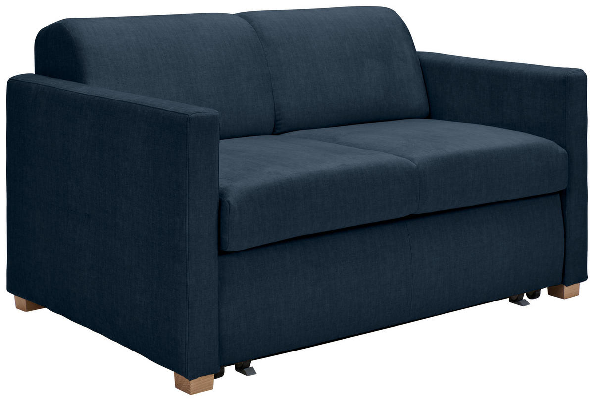 SCHLAFSOFA Flachgewebe Dunkelblau  inkl. Bettkasten, Schlaffunktion, Rücken echt  - Buchefarben/Naturfarben, KONVENTIONELL, Holz/Textil (144/81/97,5cm) - Carryhome