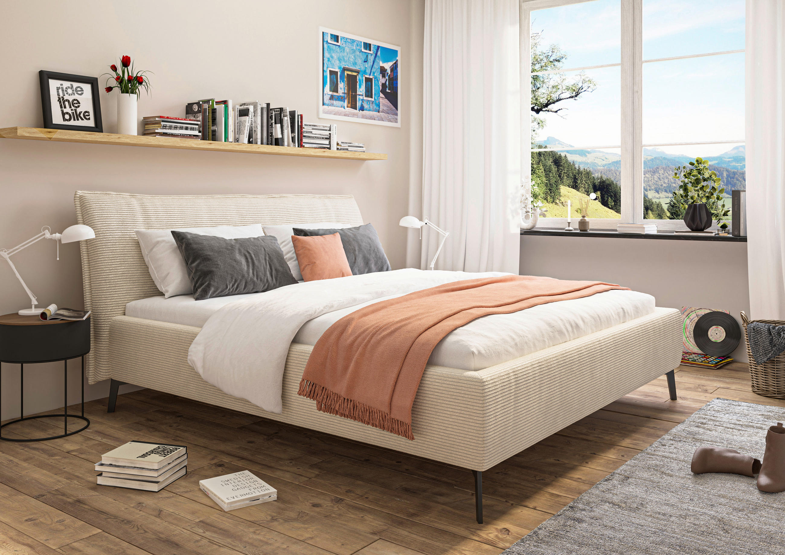 POLSTERBETT gepolstertes Kopfteil 180/200 cm  in Creme  - Creme/Schwarz, Design, Textil/Metall (180/200cm) - Lomoco