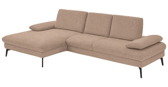 ECKSOFA in Chenille, Mikrofaser Sandfarben  - Sandfarben/Schwarz, Design, Textil/Metall (157/299cm) - Dieter Knoll