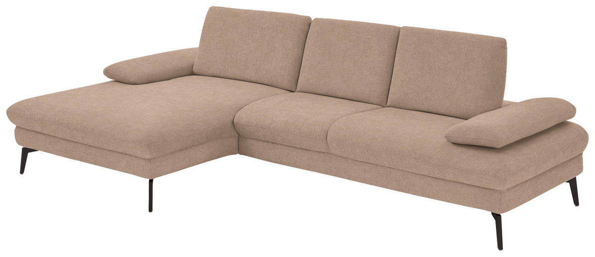 ECKSOFA in Chenille, Mikrofaser Sandfarben  - Sandfarben/Schwarz, Design, Textil/Metall (157/299cm) - Dieter Knoll