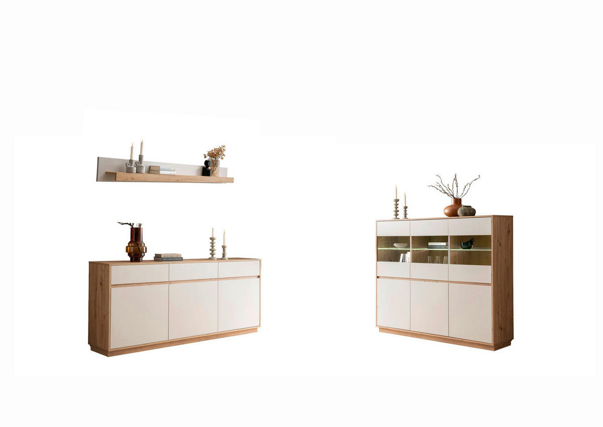 WOHNWAND 3-teilig  in Eiche Artisan   - Kaschmir/Eiche Artisan, Design, Glas/Holzwerkstoff - MID.YOU