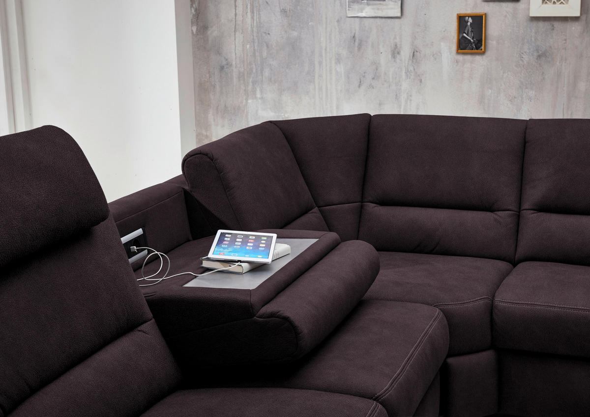 SOFFA i mikrofiber mörkbrun  - aluminiumfärg/mörkbrun, Klassisk, metall/textil (262/335/173cm) - Beldomo System