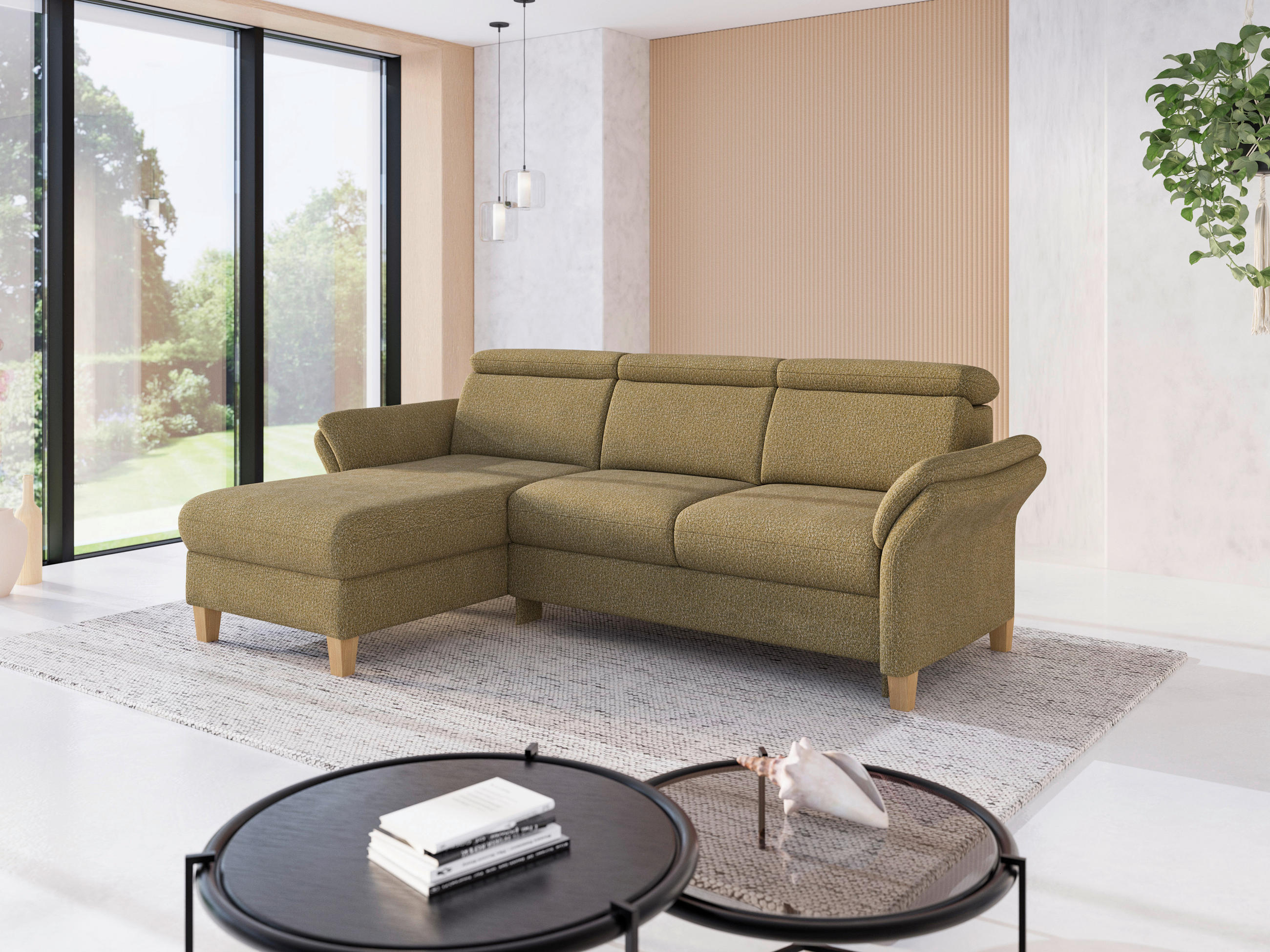 ECKSOFA GLENDALE E Olivgrün Chenille  - Eichefarben/Olivgrün, KONVENTIONELL, Holz/Textil (166/253cm) - Sit & More
