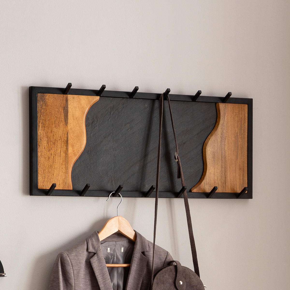 WANDGARDEROBE  in Mangoholz massiv Braun, Schwarz  - Schwarz/Braun, LIFESTYLE, Holz/Kunststoff (80/36/6cm) - MID.YOU