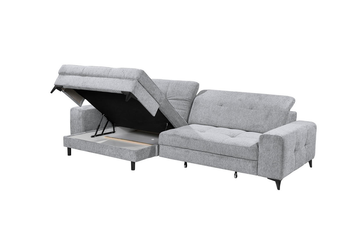 ECKSOFA Mikrovelours Hellgrau  - Hellgrau/Schwarz, Design, Kunststoff/Textil (182/328cm) - MID.YOU