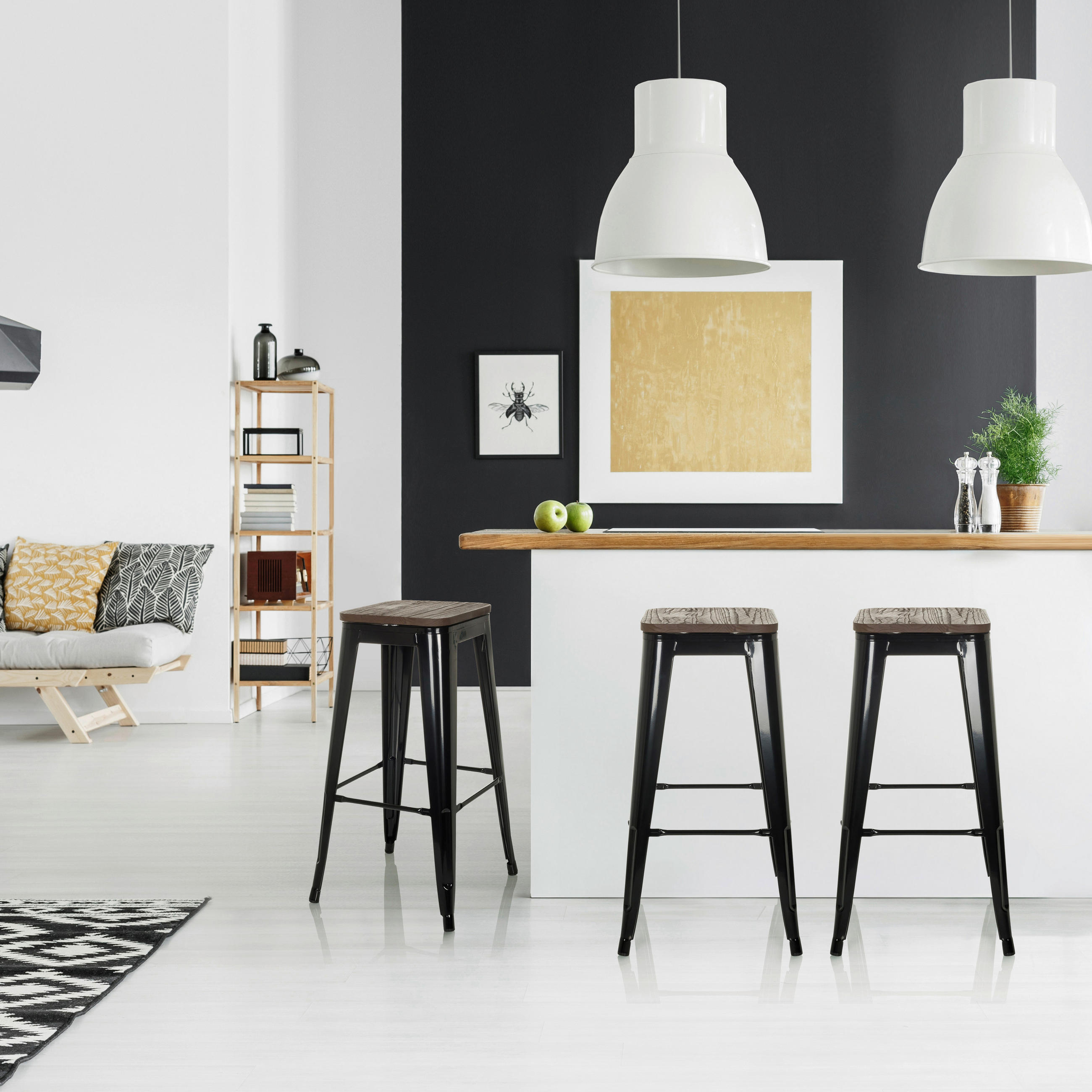 BARPALL i svart  - svart, Modern, metall/trä (44cm) - MID.YOU