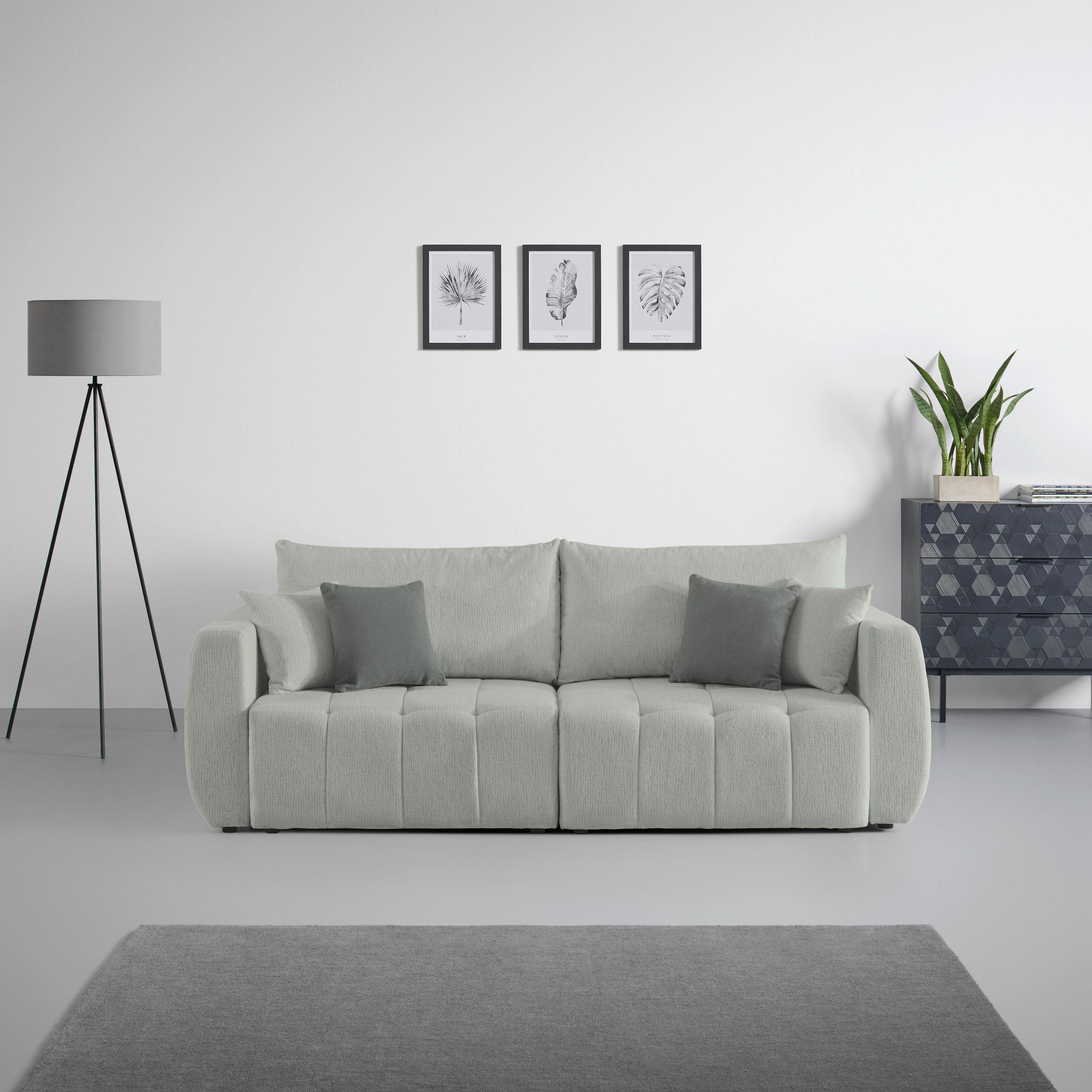 SCHLAFSOFA in Chenille, Jacquard Hellgrau  - Hellgrau/Schwarz, Kunststoff/Textil (245/74-90/104cm) - MID.YOU