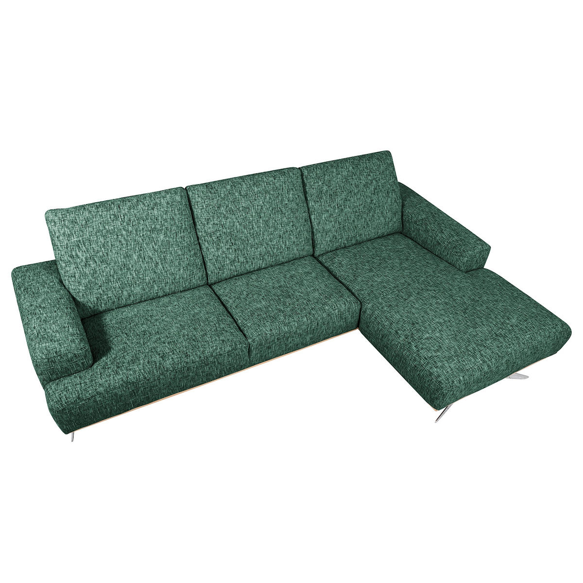 ECKSOFA PORTLAND in Struktur Grün Kopfteilverstellung  295/187 cm  - Chromfarben/Grün, Design, Holz/Textil (295/187cm) - Livetastic