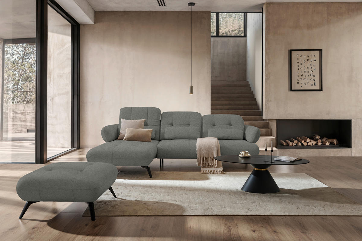 ECKSOFA Chenille Grau  - Schwarz/Grau, Modern, Textil/Metall (180/282cm) - Novel