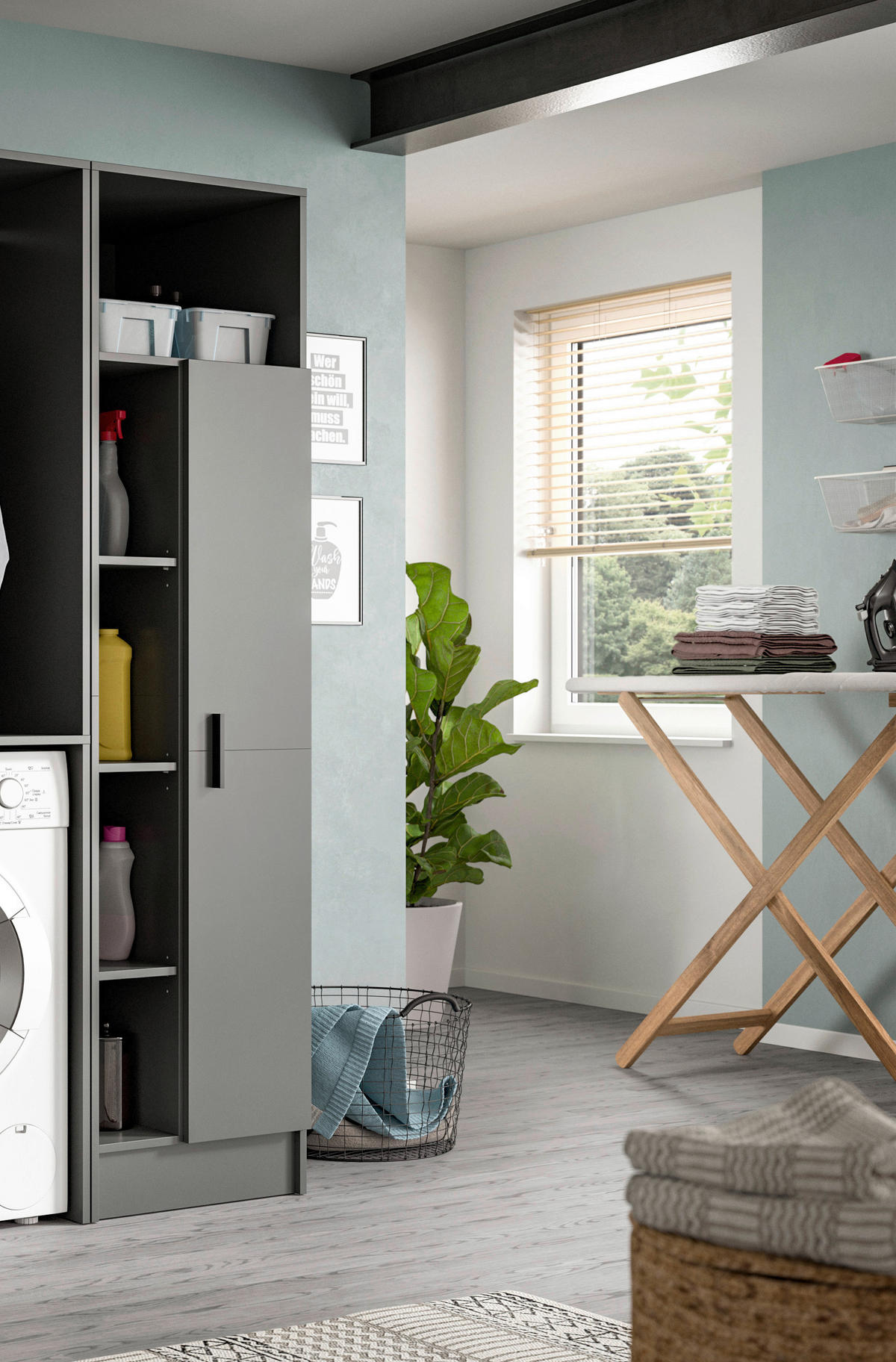 HOCHSCHRANK 50/195/68 cm  - Anthrazit/Schwarz, Basics, Holzwerkstoff/Kunststoff (50/195/68cm) - MID.YOU