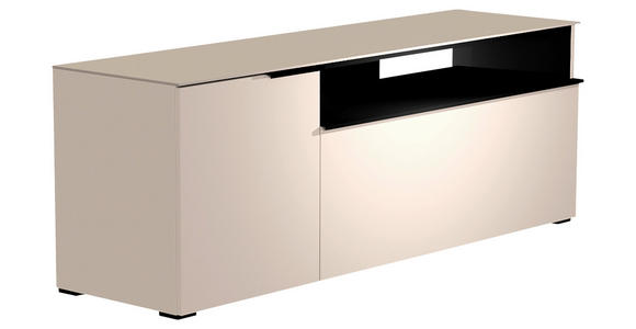 LOWBOARD  in 160/58/45 cm  - Sandfarben/Schwarz, Design, Glas/Holzwerkstoff (160/58/45cm) - Moderano