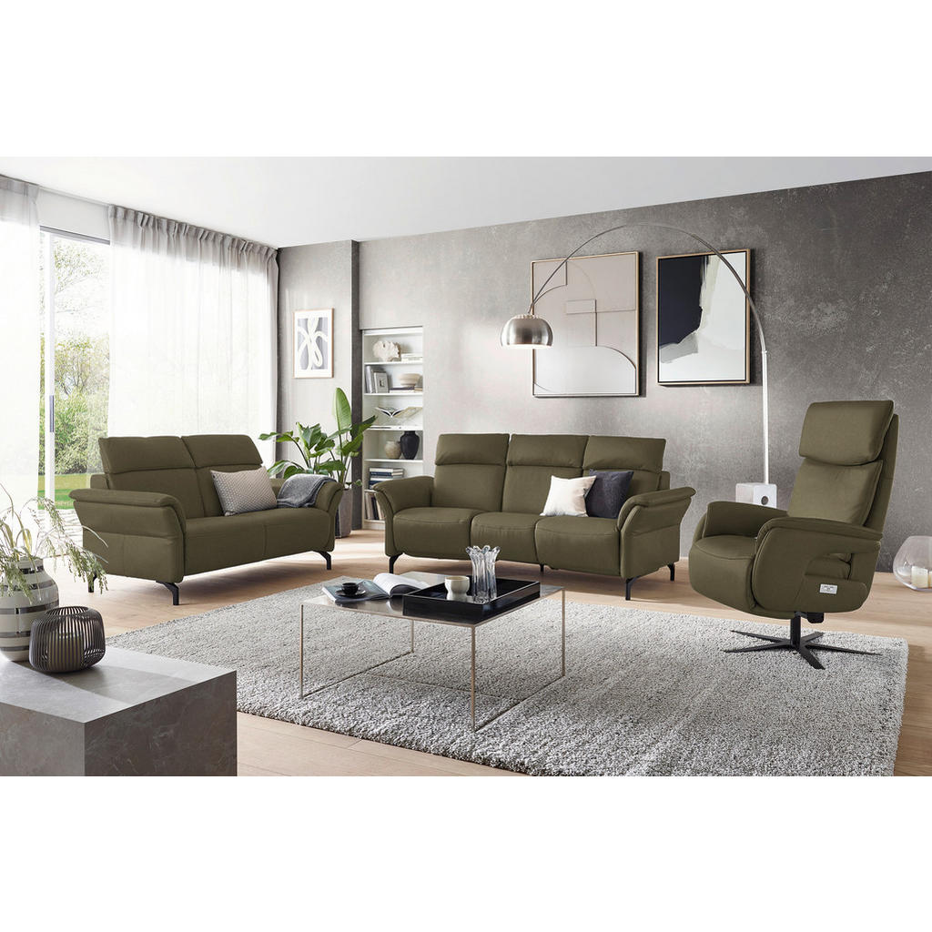 Thumbnail - Dieter Knoll Trapezsofa, Olivgrün, Leder, Echtleder, Nappaleder, Longlife-Leder, 3-Sitzer, 221x103x95 cm, erweiterbar, T...